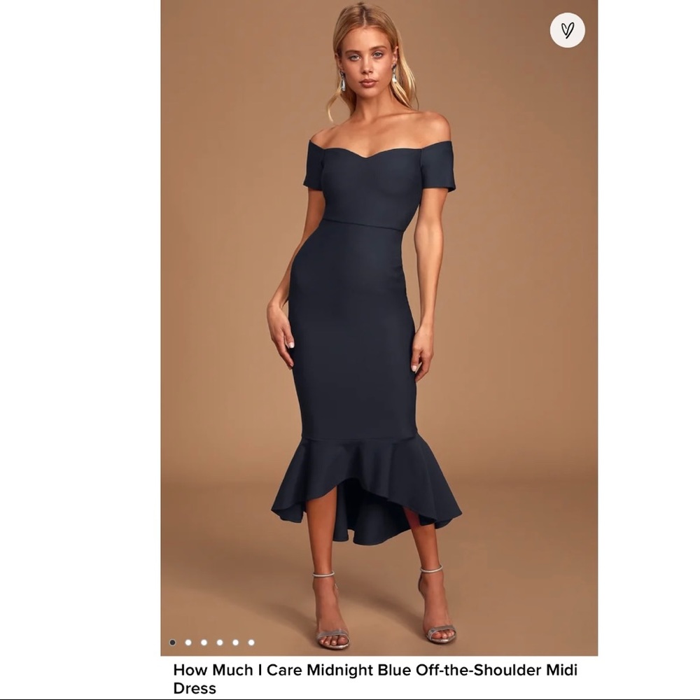 Lulus How Much I Care Midnight Blue Off-the-Shoulder Midi Dress size Large.